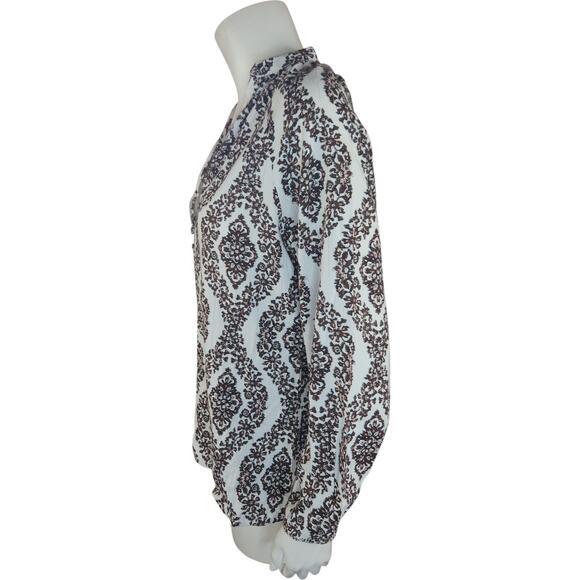 Belle by Kim Gravel Floral Ikat Blouson Sleeve Blouse Hot Fudge XX-Small - Picture 6 of 15